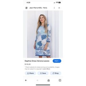 Jean-Pierre Klifa Paris Dress Verona Leaves Print 3/4 Sleeve Casual M